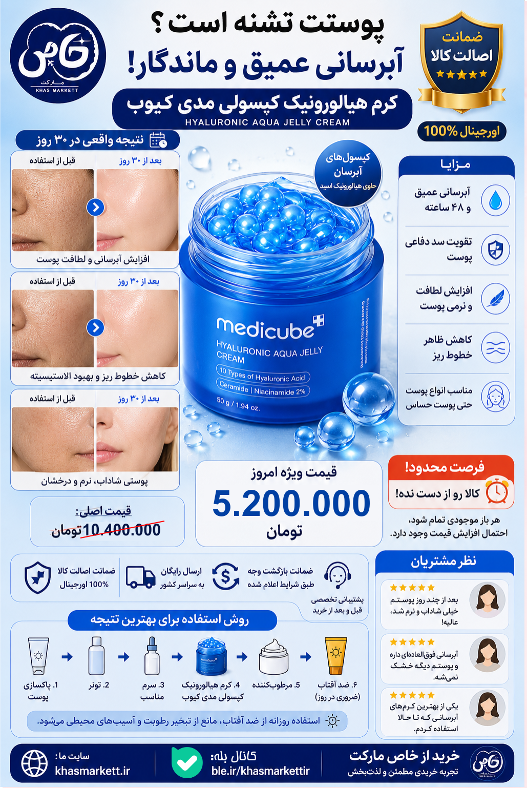 کرم کپسولی آبرسان مدیکوب شاهراه آبرسانی و شفاف کنندگی انواع پوست